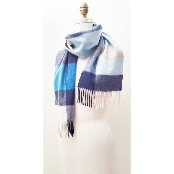 Bundle of 2 100% Cashmere Oblong Scarves Scarf Blue Colorblock and Pumpkin Spice - Picture 8 of 8